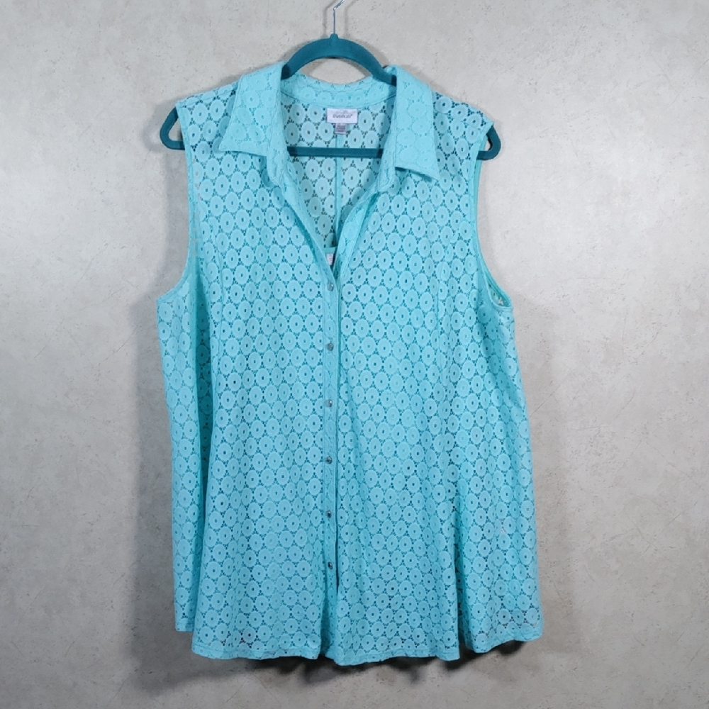 H182 Avenue aqua cami w/lace button front blouse 18/20